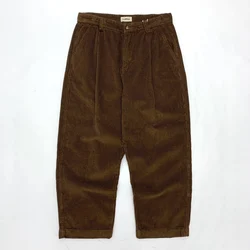 Thick 100% Cotton Washed Corduroy Men's Retro Striped Velvet Heavyweight Dad Retro Straight Loose Wide Leg Casual Pants Autumn
