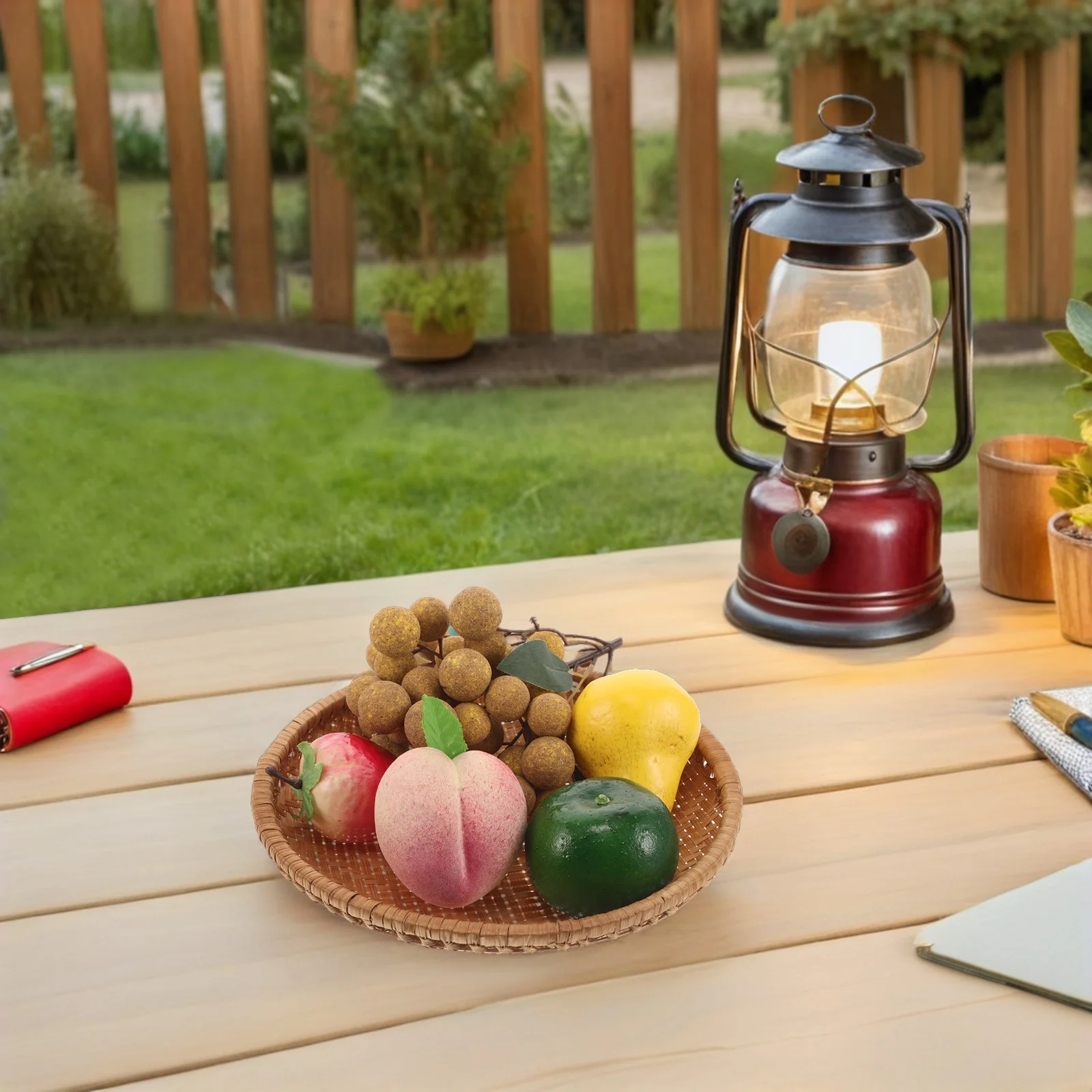 

Bamboo Woven Round Serving Tray Shallow Bread Fruit Basket Kitchen Counter Display Decorative Tray for Parties Breakfast Picnic