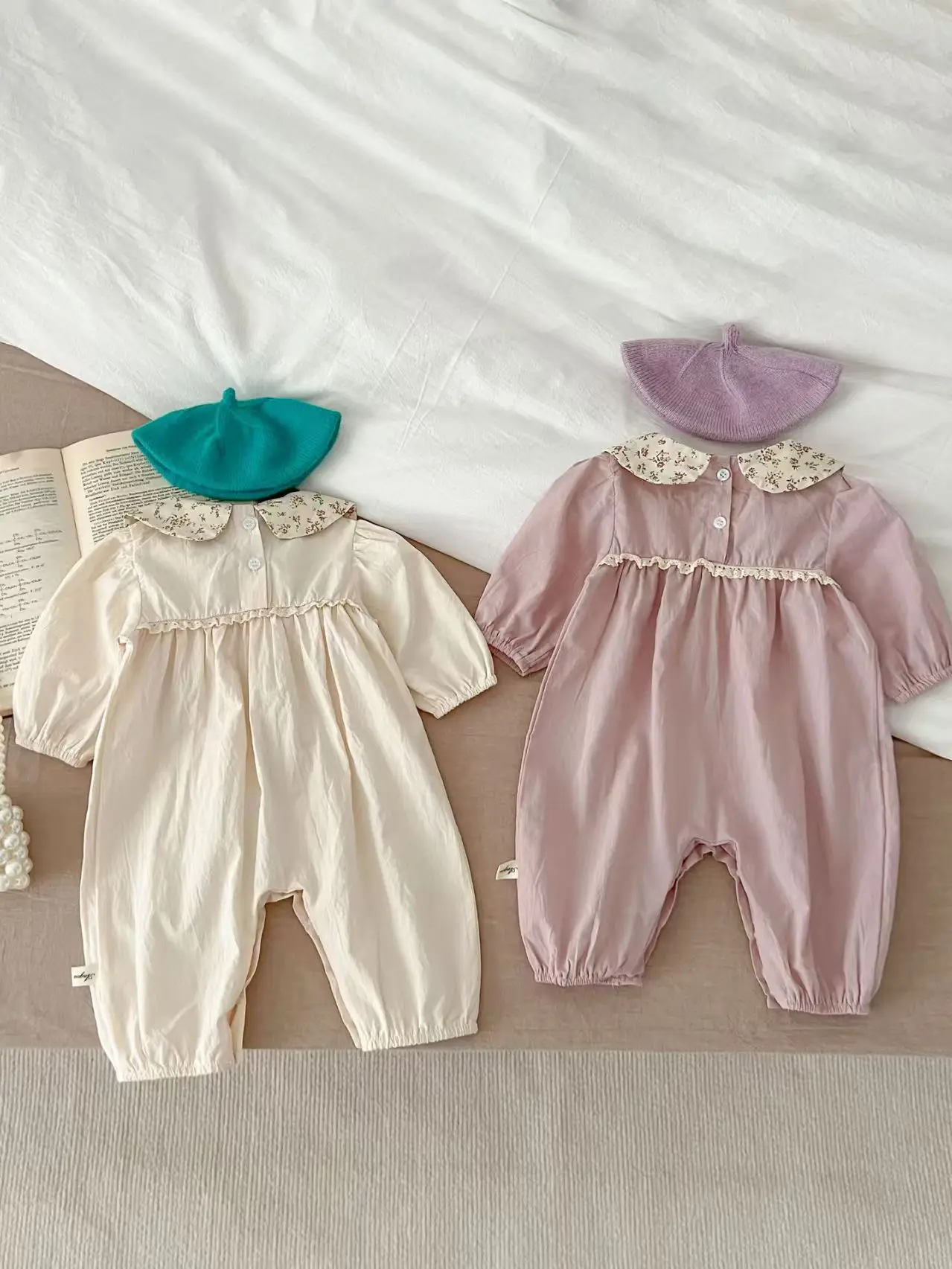 Spring Autumn baby One-Piece Dress - Light Style - sweet girl baby - Flowery Collar - Baggy Pants