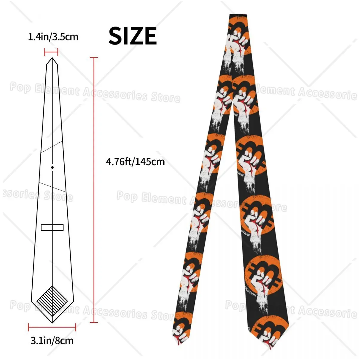 Custom Fashion Power Bitcoin Ties for Party Men Cryptocurrency Btc Blockchain Necktie