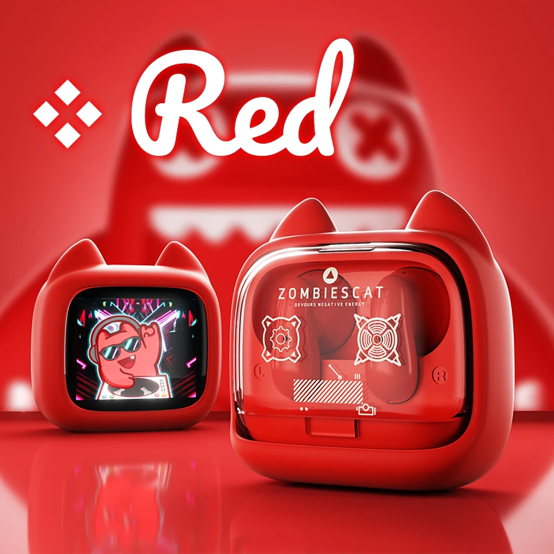 Zombies Cat B19 TWS Bluetooth-Kopfhörer mit Intelligenter Touchscreen, HiFi-Stereoklang, Bluetooth 6.0, ENC Anrufgeräuschreduzierung, Mit Silikonband
