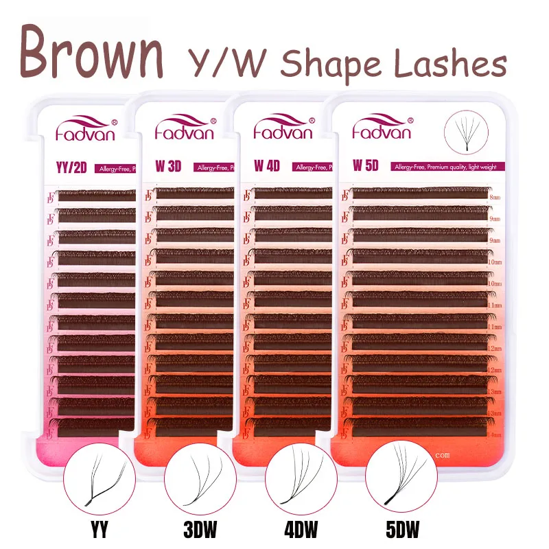 

FADVAN Brown Color Makeup Fake Eyelashes YY 3/4/5DW Shape D/M/L Curl Natural Soft False Eyelashes Extensions For Holiday Party