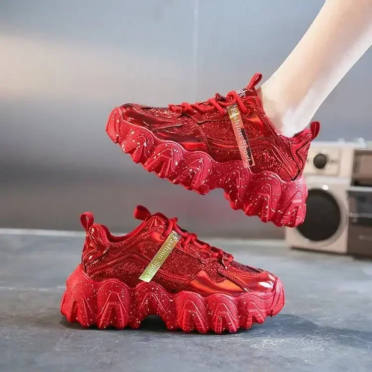 Lace Up Round Toe Woman Footwear Sequins Shoes for Women Designer Luxury Fashion 2024 Korean Comfortable and Elegant Y2k Offers