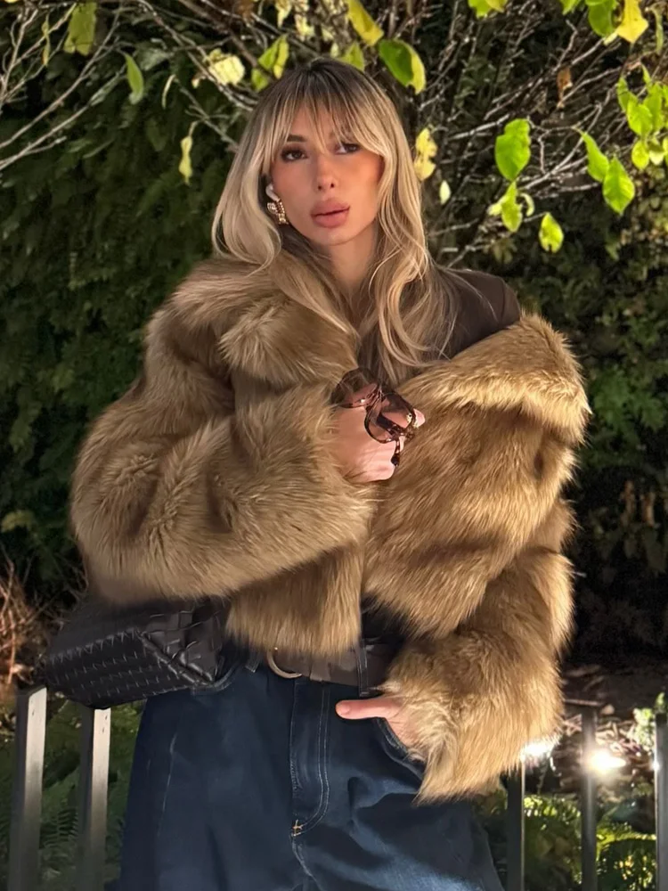 

HH Women ' s Winter Plush Coat Warm Casual Lapel Retro Long Sleeved Faux Fur Effect Short Coat Women's Fashion Coat