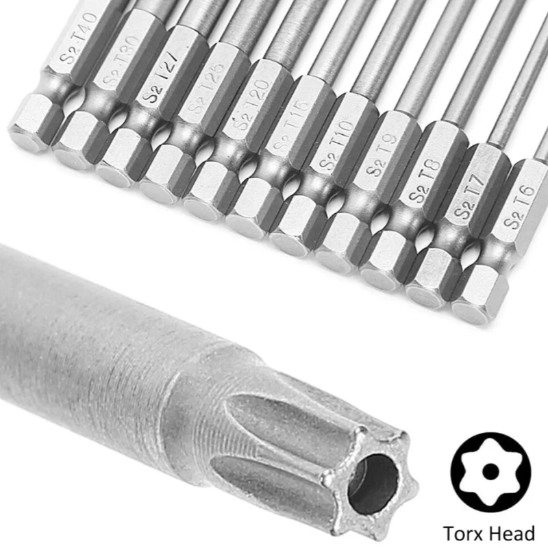 마그네틱 Torx 스크루드라이버 비트 세트, 육각 생크 보안 비트 T5-T40, S2 스틸 드릴 드라이버 도구, 1/4 인치, 50mm, 75mm, 100mm, 12 개, 11 개