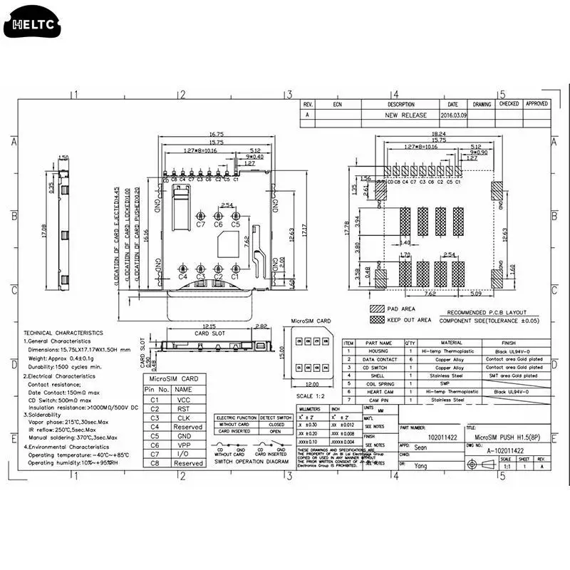 2Pc MUP-C792 micro sim card holder SMD external welding Self-piercing type Micro Sim Card Connector Patch Sim Card Slot Socket