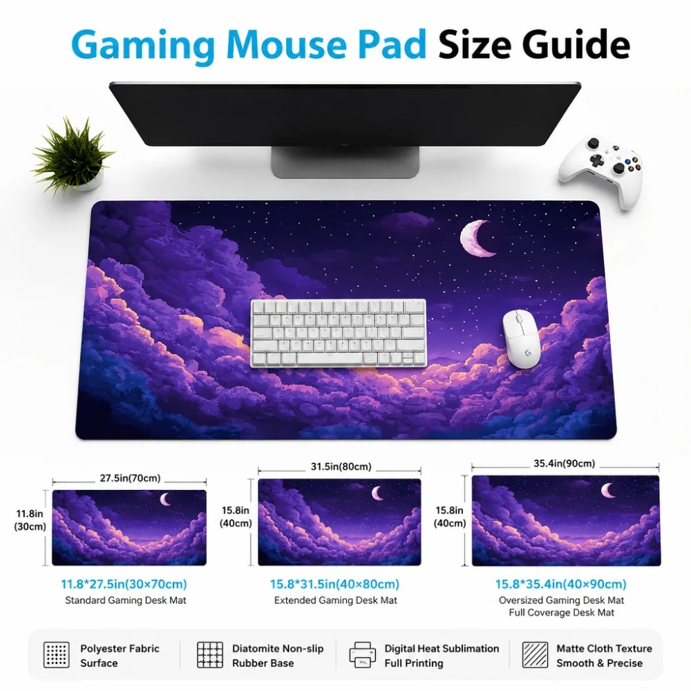 Original purple moon cloud pattern simple tablecloth suitable for gamers and office users. Silica mud unsewn edge large table