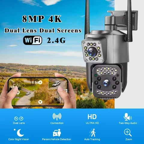 6MP Dual Lens Wireless WiFi Security Camera 360° Panoramic PTZ Zoom CCTV Camera Color Night Vision Two Way Audio Auto Motion Tra