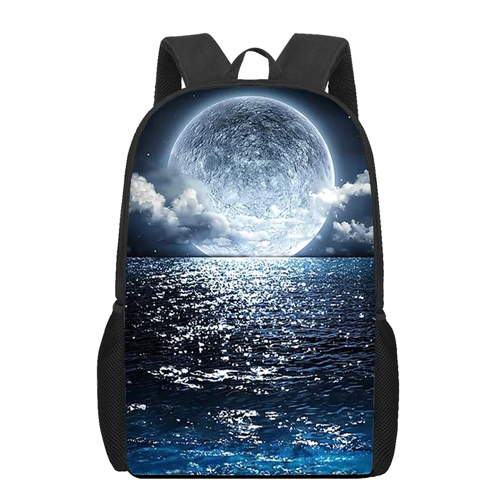 

Ocean Theme Sea Waves Pattern Backpack Night Moon Student Book Bag Laptop Daypack for Work Travel Study Lightweight Rucksack