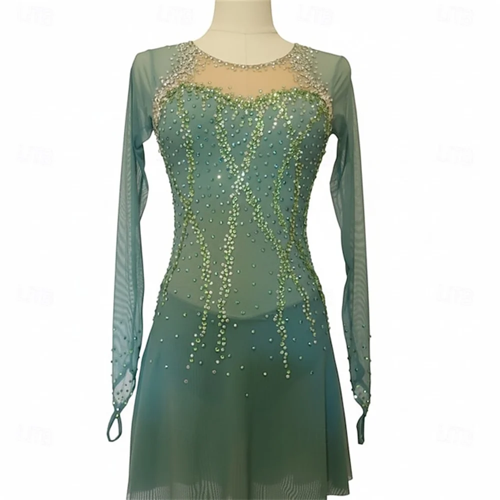 

Figure Skating Dress Long Sleeve Costume Women Elegant Rhinestone Skirt Stretch Fabric Competition Training Performance Wear