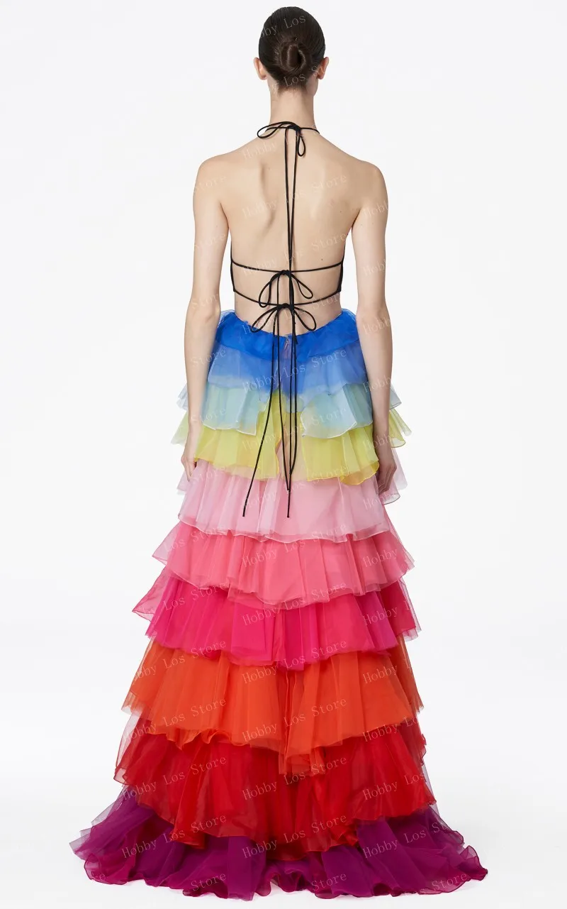 Rainbow Tulle Ball Gown Layered Chiffon Party Skirt A-line Ruffled Long Woman Clothes Colorful Elegant Event Skirts Ever Pretty