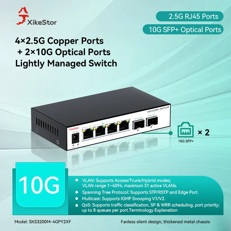 switch-ethernet-gestionado-xikestor-25g-4-puertos-electricos-rj45-de-100-1000-2500m-2-puertos-opticos-sfp-de-10g-carcasa-totalmente-metalica