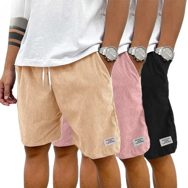 

Новые мужские летние однотонные вельветовые шорты 2026 года с завязками, повседневные, с эластичным поясом, для активного отдыха и уличной моды