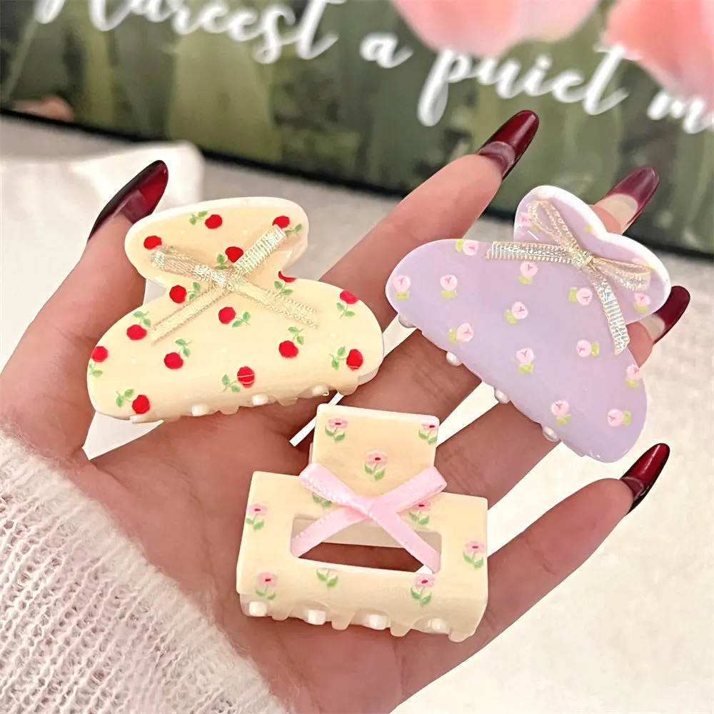 Cute And Sweet Bow Fragmented Flowers Shark Clip High Grade Hair Clip Hair Card Headwear