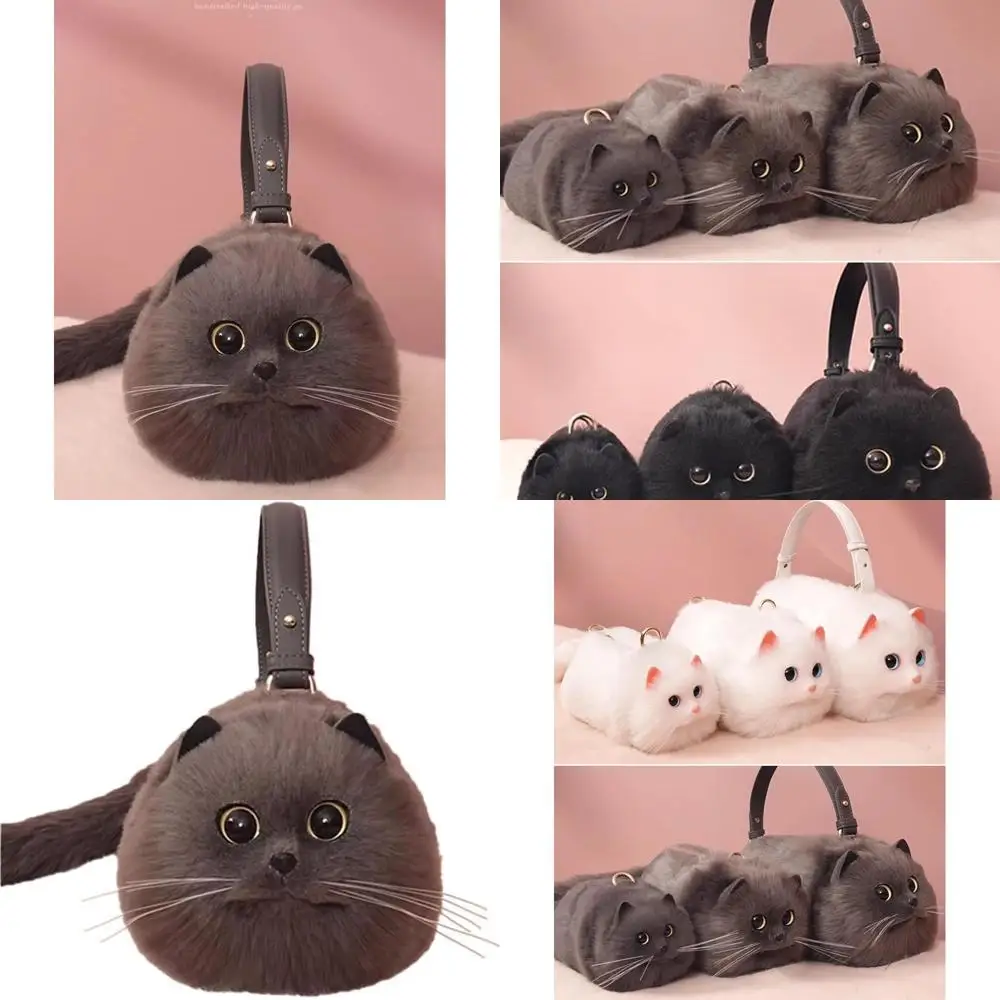 

Realistic Faux Fur Puffy Cat Crossbody Bag, Soft Shoulder Bag for Women, Perfect for Cosplay and Halloween