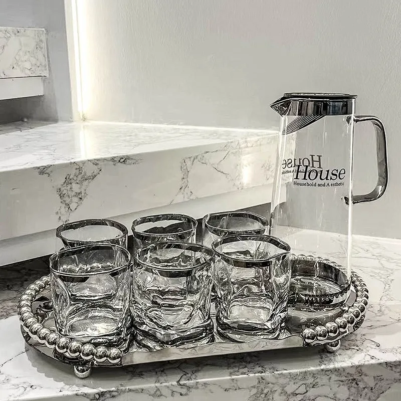 Light Luxury High-end Glass Water Cup with Handle Household Drinking Tea Cup Tray Heat-resistant Cup Set