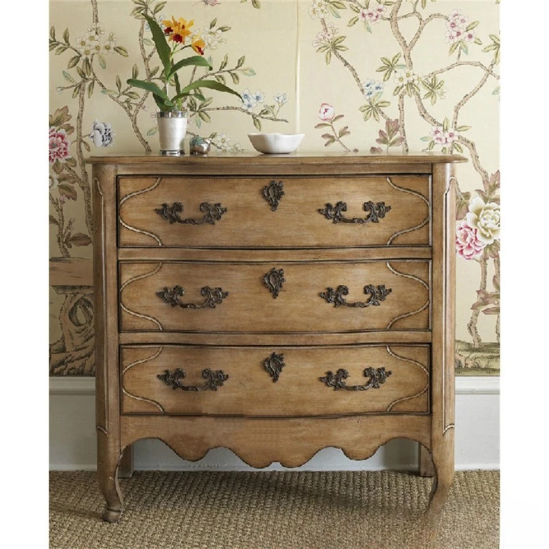

Solid wood bedside table American oak retro old three-draw side cabinet