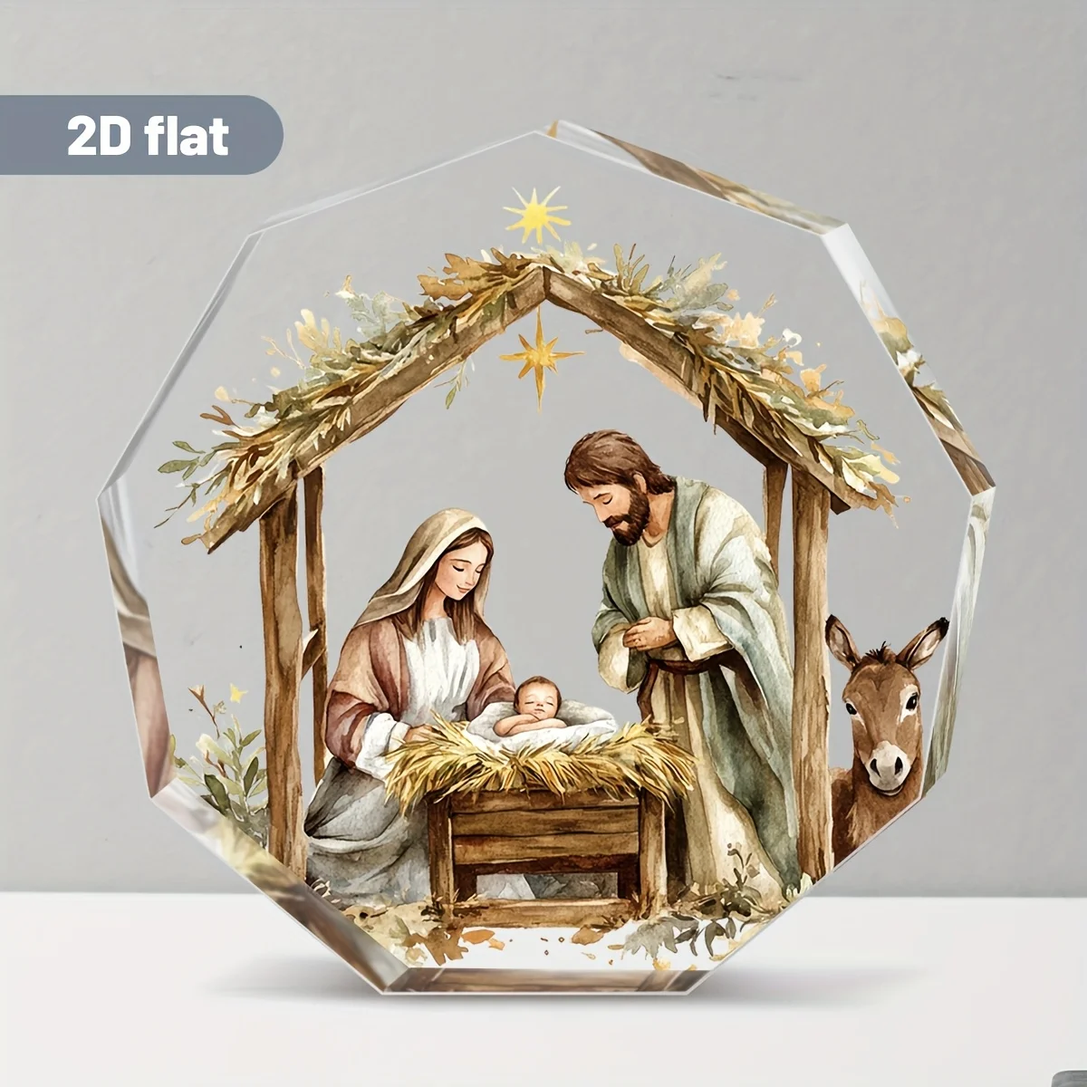 Nativity Scene 2D Acrylic Mary in Manger Religious Desktop Decoration Christian Gift No Electricity Needed