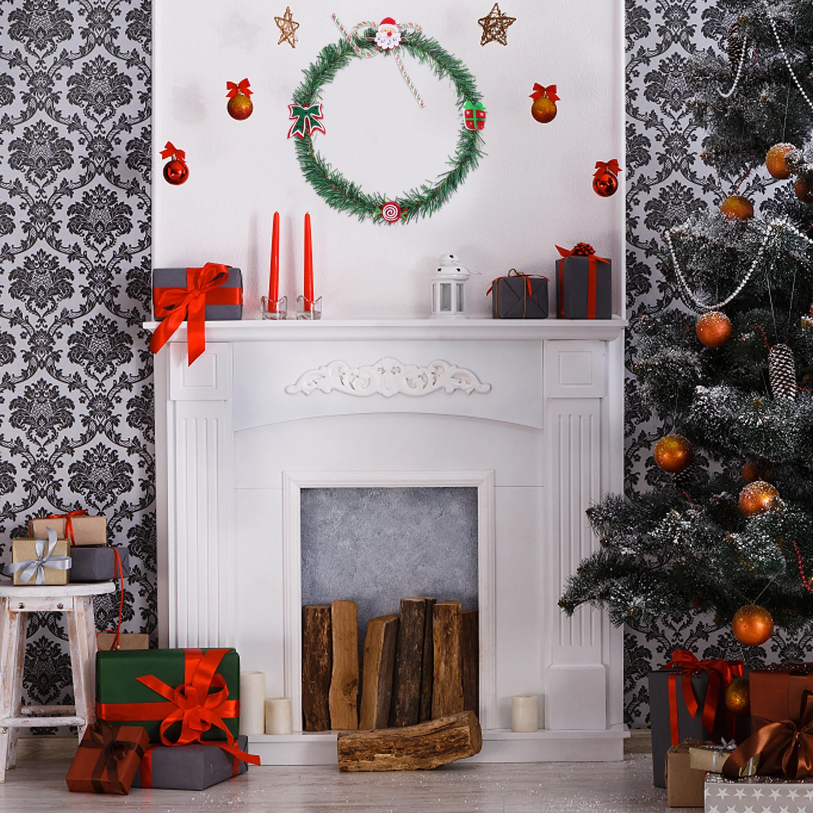 

Green PVC Santa Claus Christmas Wreath Hanging Decoration for Front Door Window Wall Indoor Holiday Decor Holiday Decorations