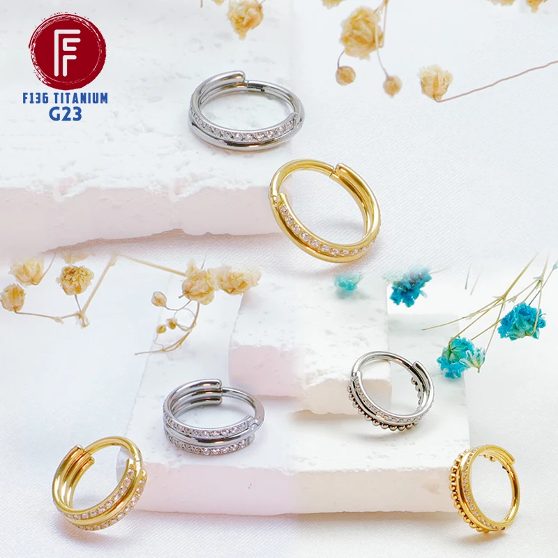 

F136 Titanium Tragus piercing goldcolor Nose Ring Zircon Beads CZ Helix Cartilage Zircon Septum Helix Daith Earring Body Jewelry