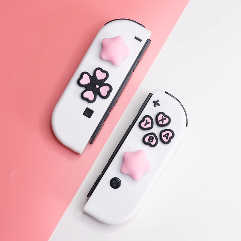 Pink Purple Love Silicone Soft D-pad Cross Button ABXY Key Sticker Skin Case For Switch Oled Joy-con Thumb Stick Grip Cap Cover