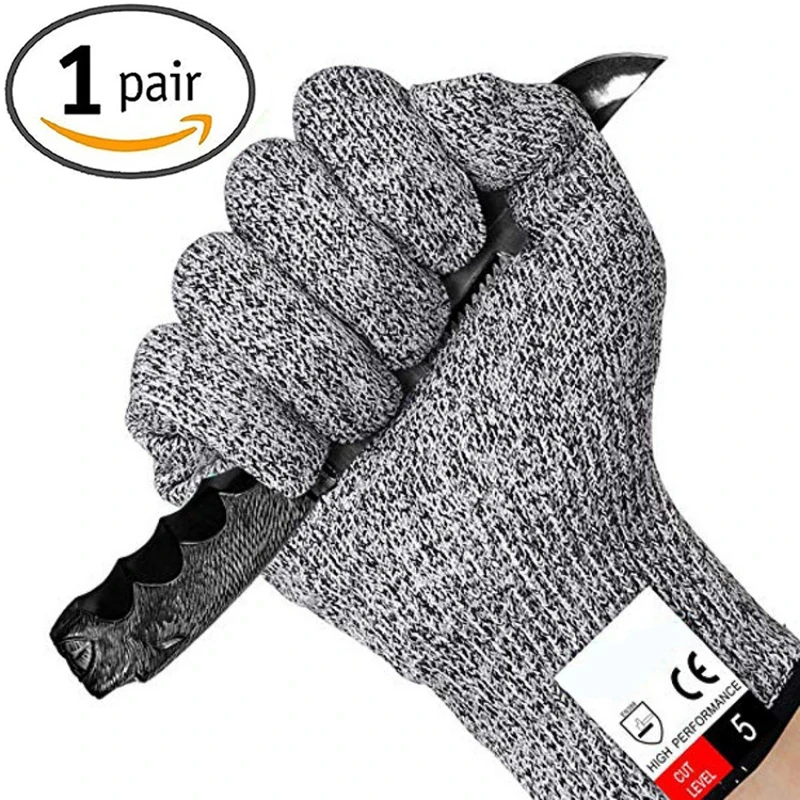 HPPE Level 5 Safety Cut-Resistant Gloves Proof Grey Anti-Cut Level Work Garden Butcher Gardening Handguard Kitchen Protect Tool