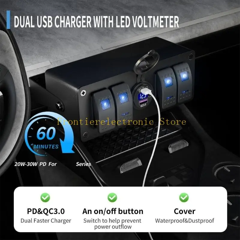 G8DB 4Gang Rocker Switching Box USB Chargers Voltmeter Switching Panel With PD QC3.0 Fast Charging USB Port For Car Boats Marine