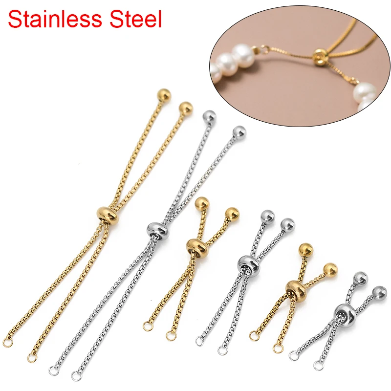 2pcs PVD Never Fade Stainless Steel Extended Chain Adjustable Extension Extender Chain With Rubber Beads For DIY Jewelry Making