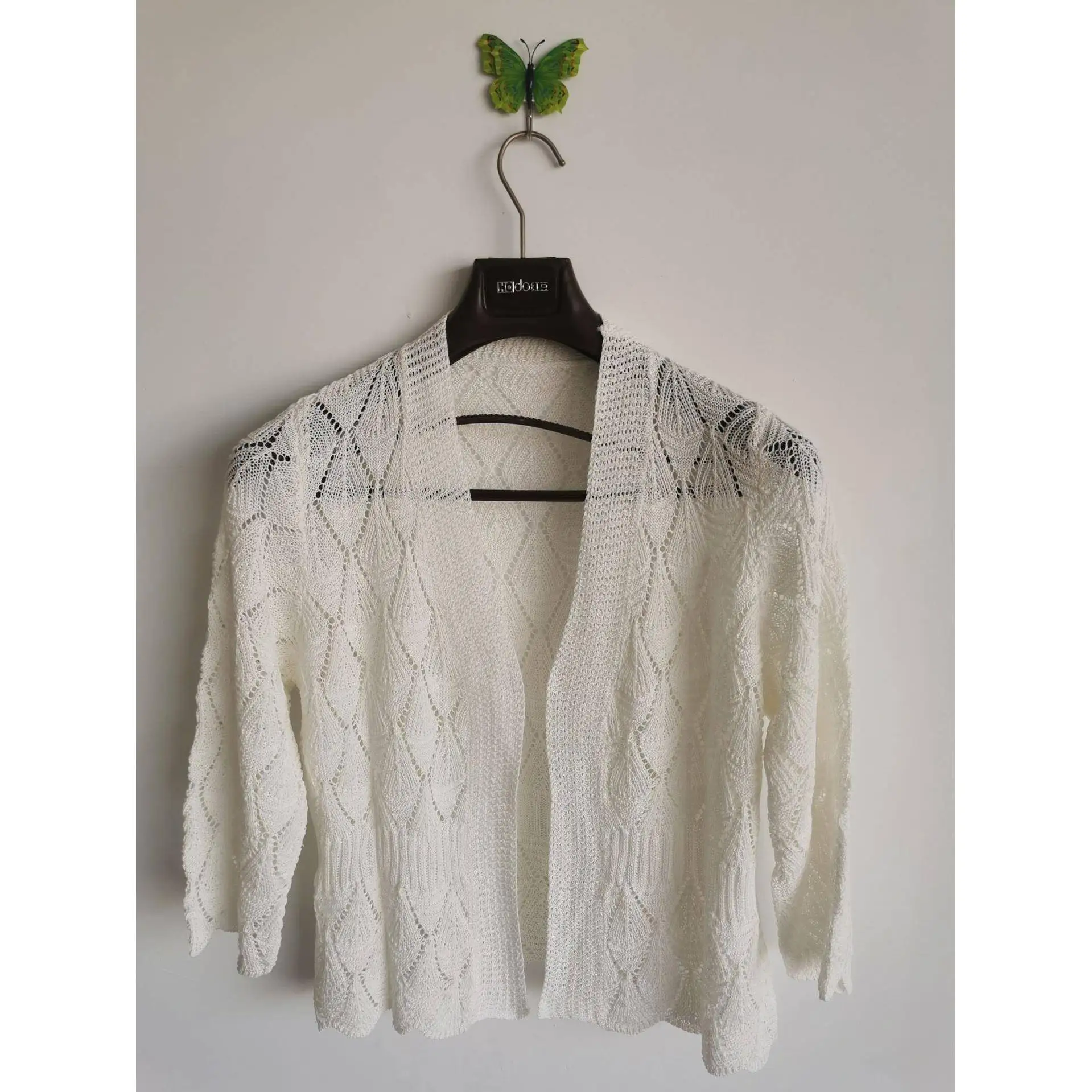 

Весенне-осенний кардиган ручной работы, тонкий, вязаный, однотонный, приятный для кожи, с цветочным узором, связанным крючком