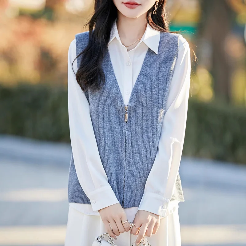 

Spring And Autumn Wool Short Zipper Knitted Vest Cardigan Women'S Sleeveless Layered Fashion Sleeveless Top