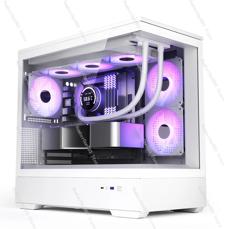 Sea view room chassis computer desktop host M-ATX full side transparent fish tank white without column