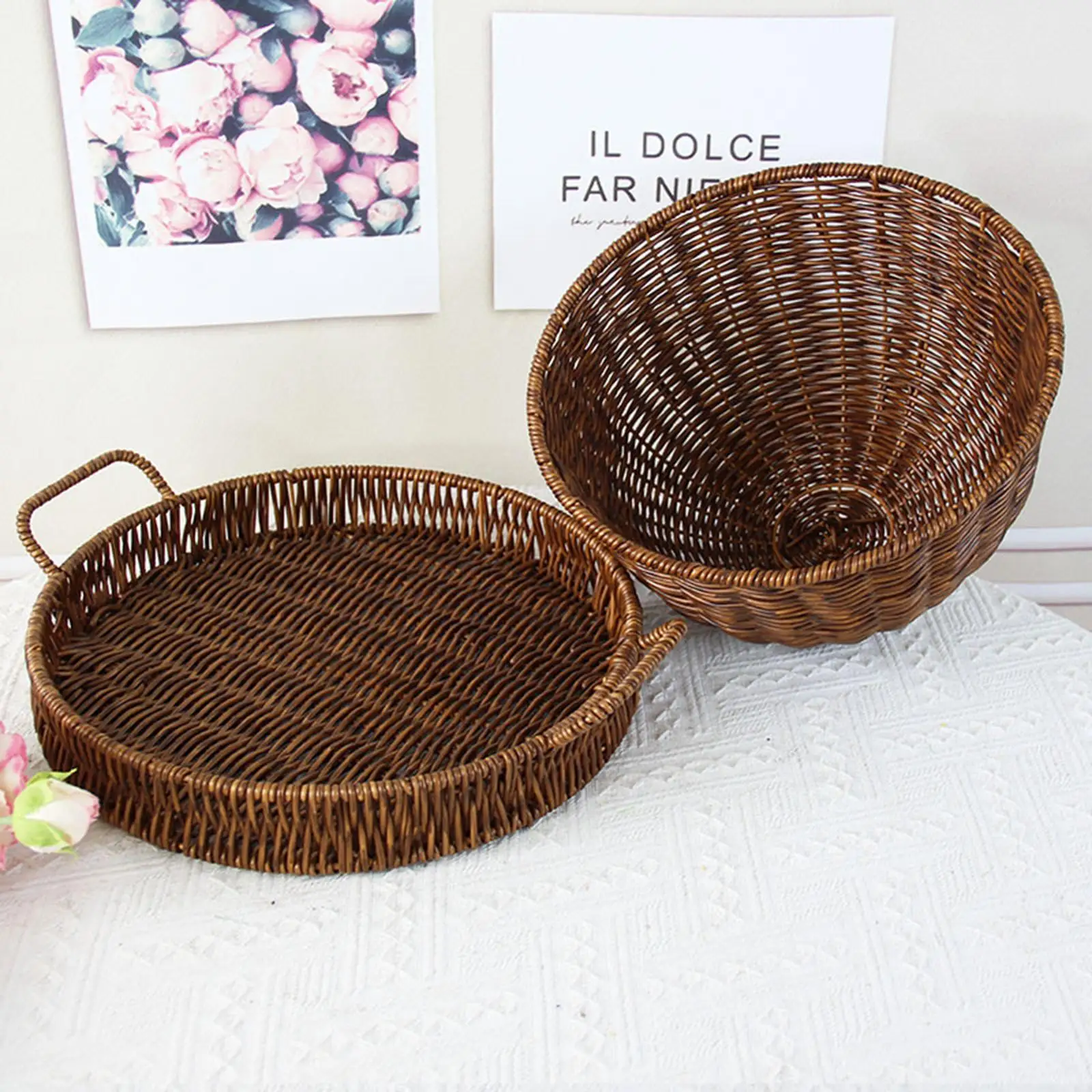 

Woven Serving Tray with Lid Decoration Fruit Basket for Party Wedding Picnic