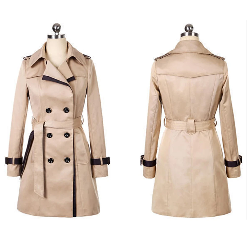 

Ladies Windbreaker Double Breasted For Autumn Lapel Belted Overcoat Long Sleeve Maxi Trench Coat Comfy Fashion