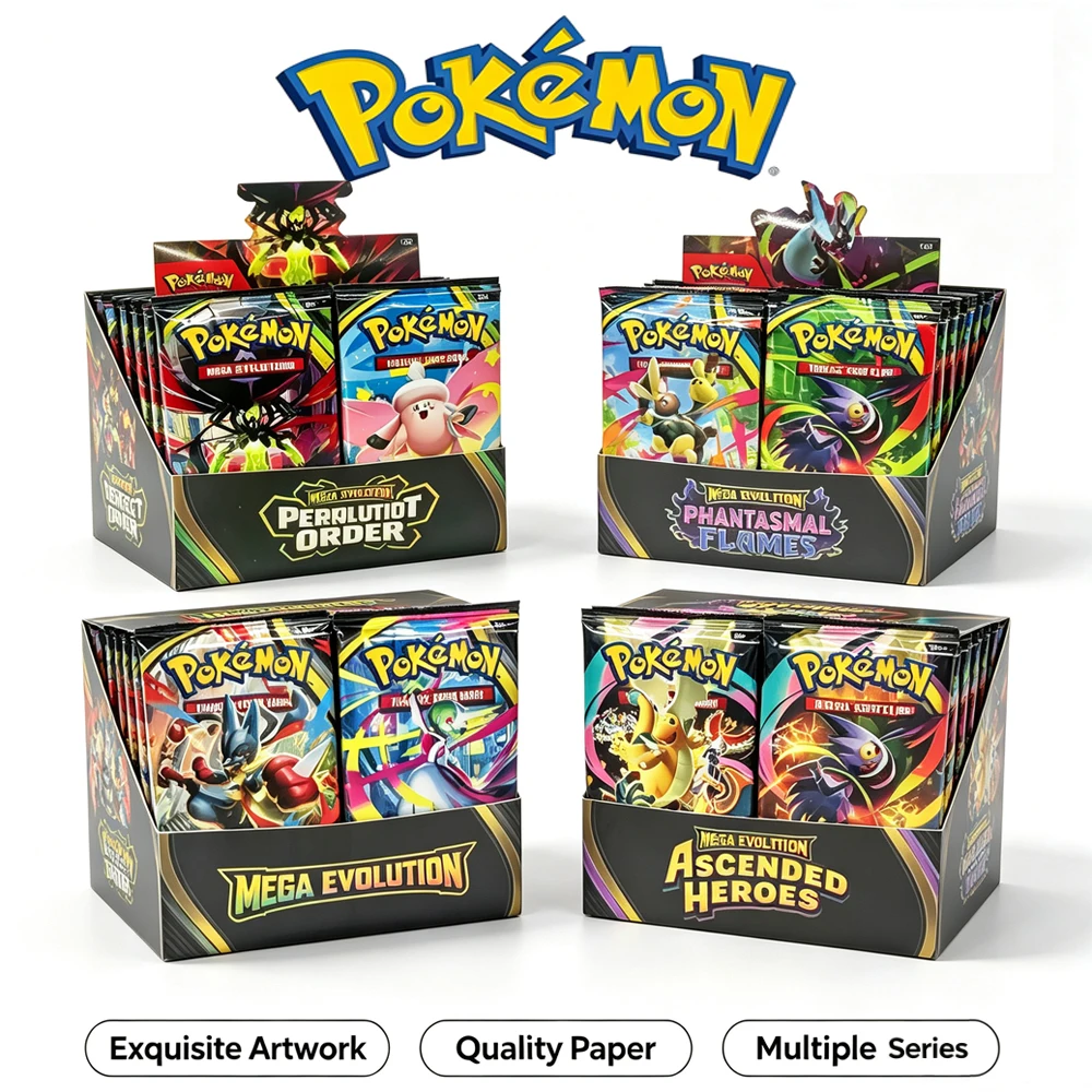 New Pokémon Cards 10 Per Pack Mega Evolution Phantasmal Flames Booster Box Rare Holo Trading Collection Set English Pokemo Gift