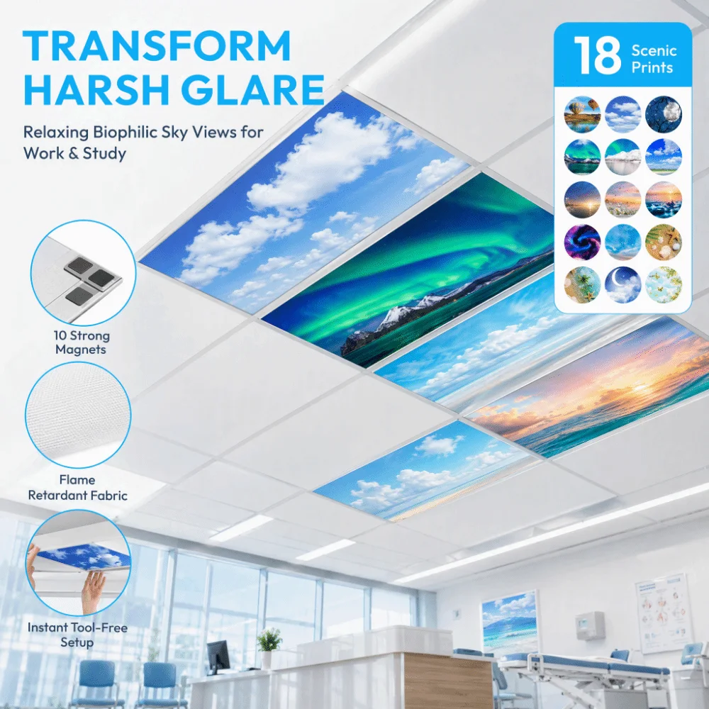 120*60cm Lampshade Anti-glare 19 Styles Magnetic Light Filters with 10 Magnetic Buckles Ocean, Aurora Fabric Lampshade Hospital