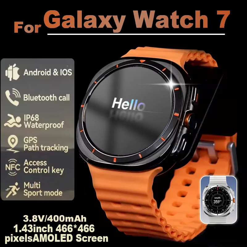 

Для Samsung Galaxy Watch 7 Ultra GPS Compass NFC Смарт-часы для занятий спортом на открытом воздухе AMOLED BT Call IP68 Galaxy 6 Обновленные умные часы