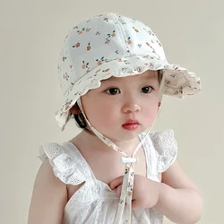 Summer Baby Sun Hat Flower Print Toddler Kids Cotton Bucket Hat Outdoor Baby Girl  Empty Top Fisherman Cap