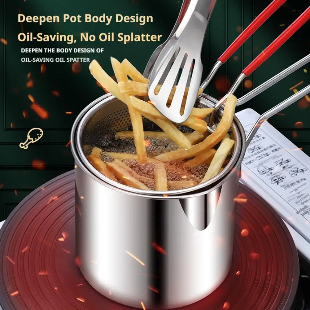 Stainless Steel Deep Fryer Pot With Strainer Basket Mini Tempura Frying Pot For French Fries Chicken Wings Kitchen view 3