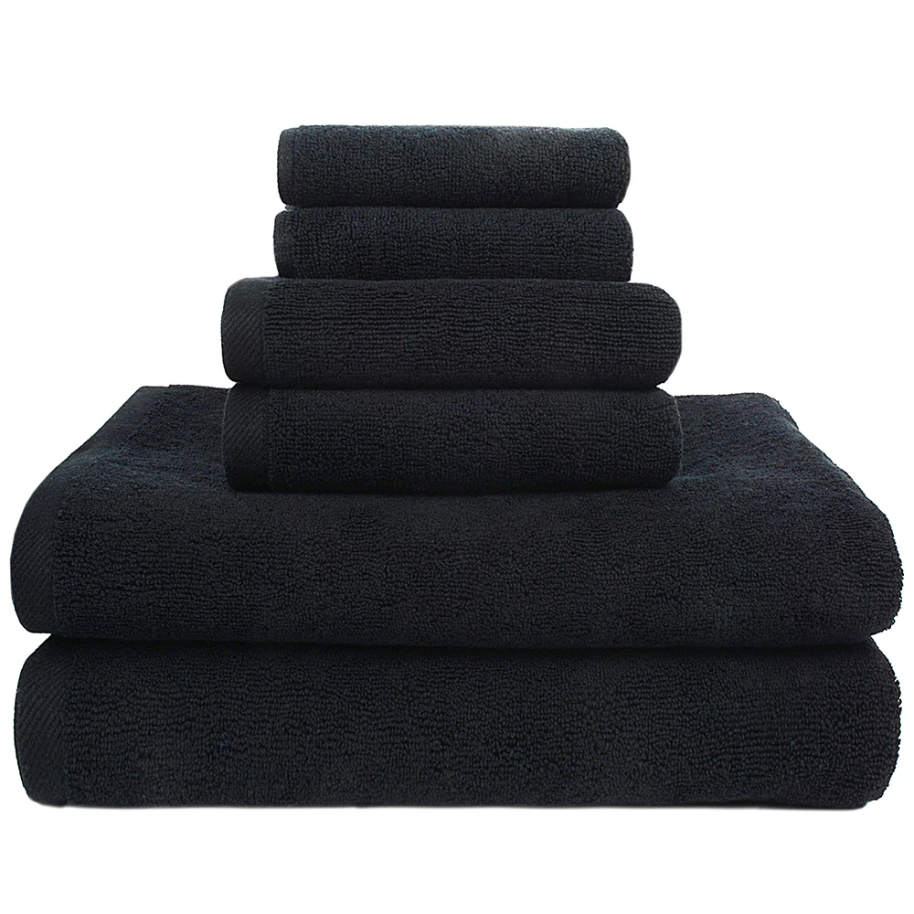 100% Cotton Black Luxury Highly Absorbent Spa Hand Bath Towel Set For Bathroom Guests 600 GSM Set