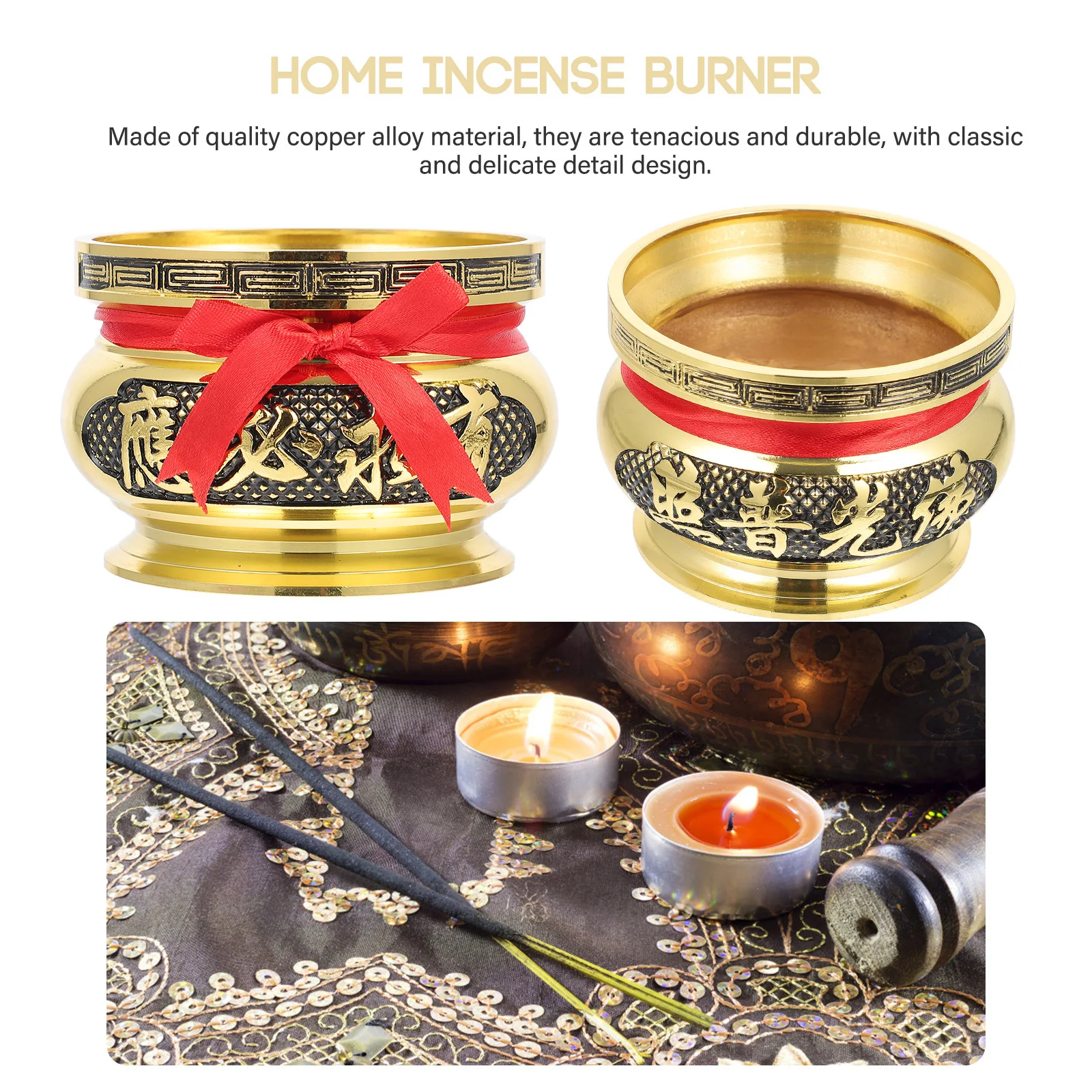 

1Pcs Copper Incense Burner Carved Design Classic Buddhist Incense Holder Aromatherapy Home Temple Study Decor