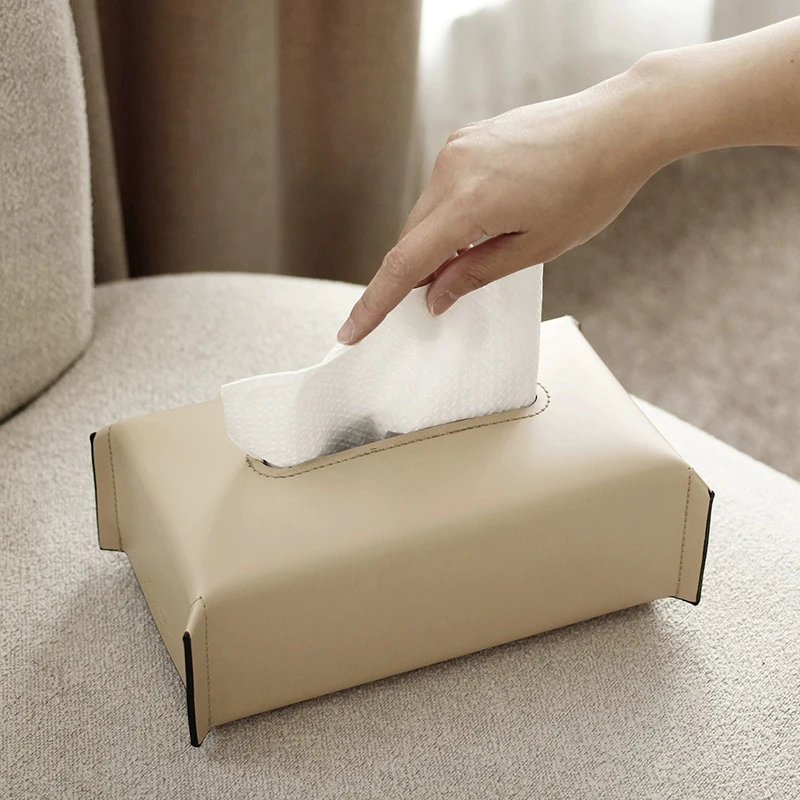 

Luxury high-grade leather tissue box ornaments living room entrance porch bedroom bedside bathroom paper box decorations.