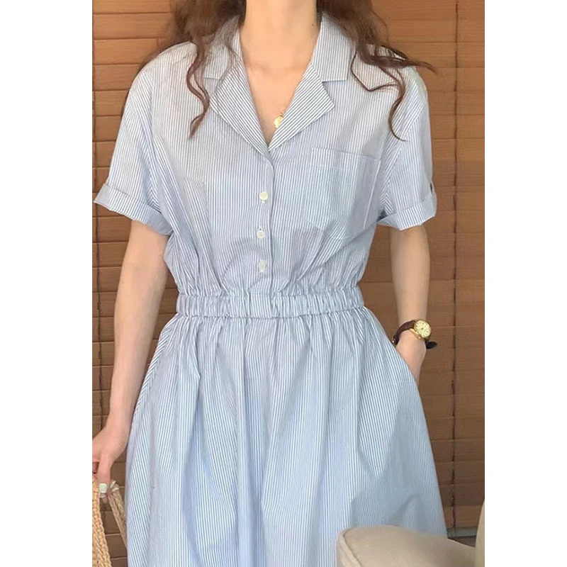 Chique lente vintage irt Sle lange Dr dames ort Sve geplooide taille afslanken Dr Koreaanse Sle losse pasvorm Dr