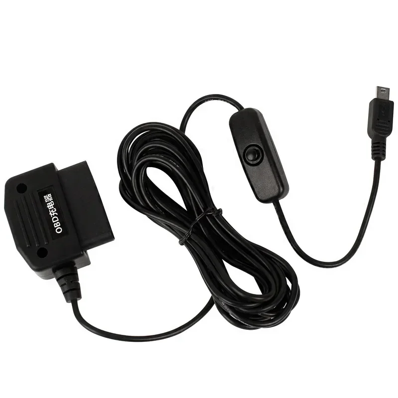 Output 5V 2A Mini USB Ports Car OBD Cigarette Adapter Lighter Power Box with 3.5 Meters Cable Switch Line for DVR Charging