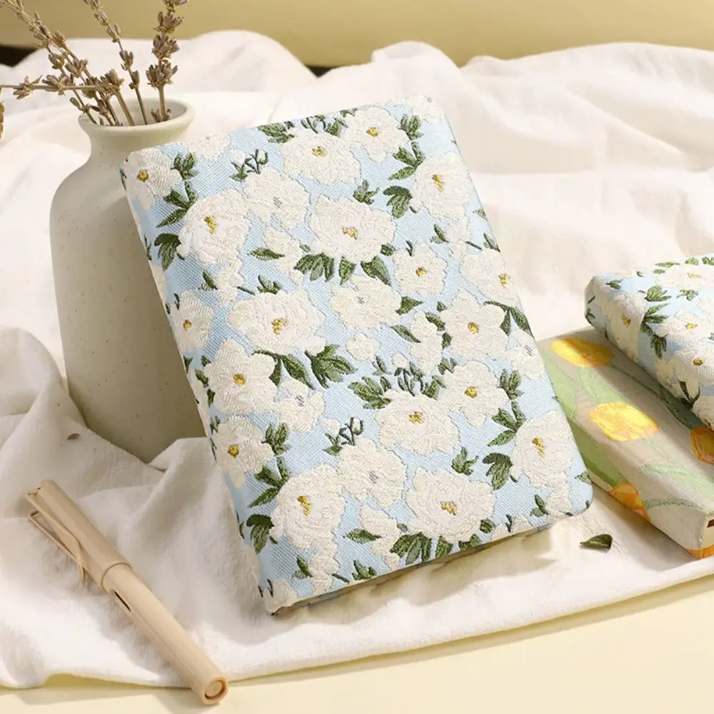 Vintage Embroidered Notebook Matte Finish Fabric Cover Printed Notepad Cotton Cloth Binding Multi-Purpose Student Diary