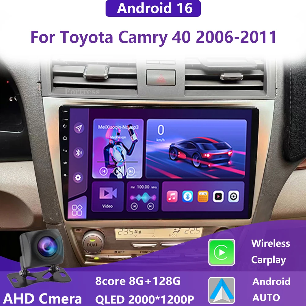 Para Toyota Camry 40 2007-2011 Radio de coche Android 16 Autoradio Multimedia Blu-ray pantalla IPS navegación 2 Din GPS Carplay 8 CORE
