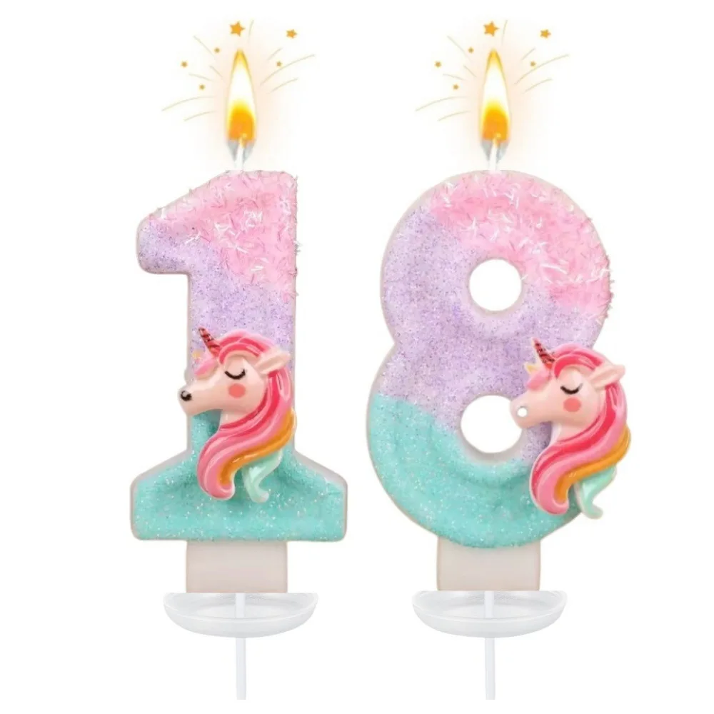 0-9 Number Cartoon Unicorn Digital Candles for  Birthday Party Festival Cake Decoration Atmosphere Props Fun Themed Candle