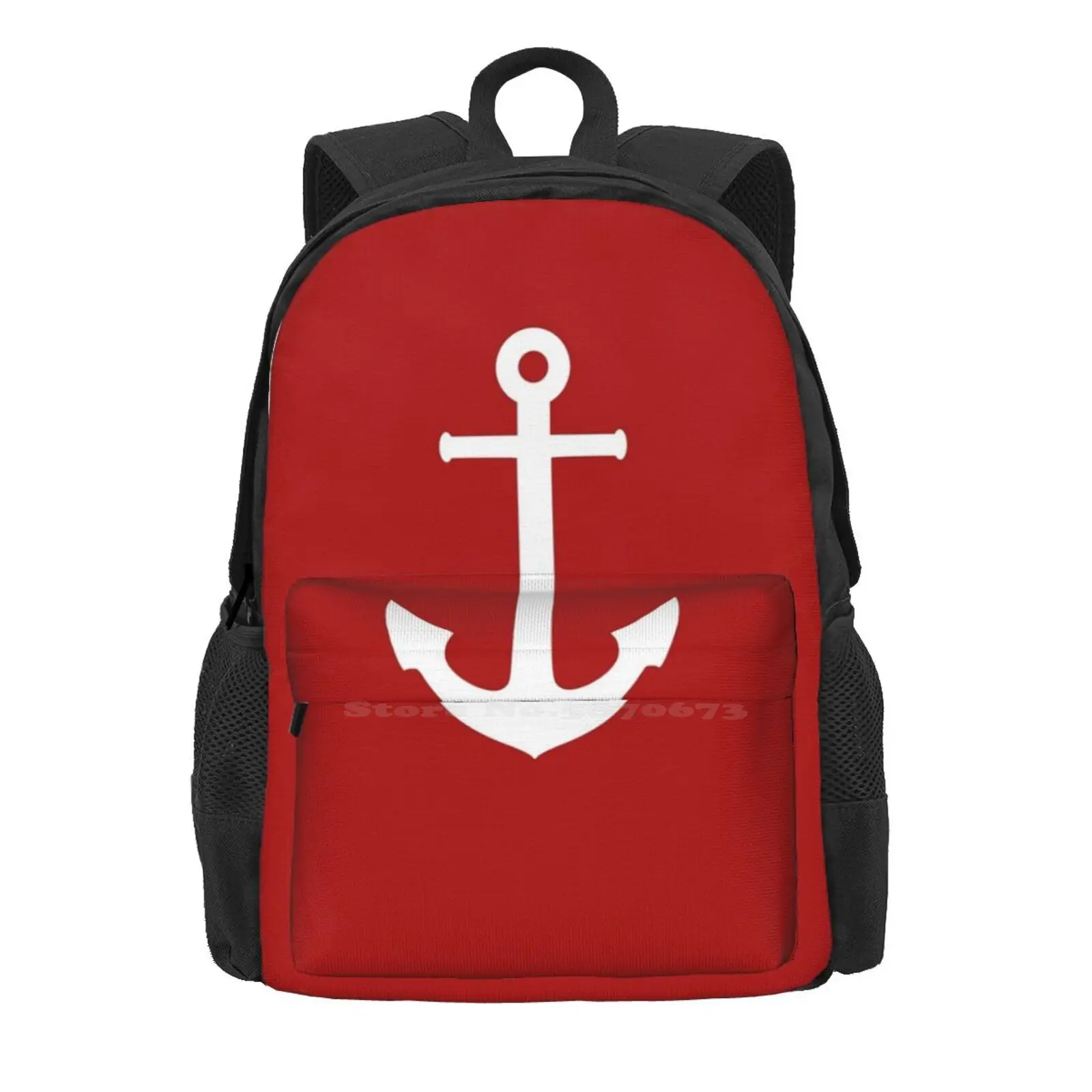 White Anchor On Medium Red New Arrivals Unisex Bags Student Bag Backpack Anchor Boating Sailing Ocean Sea Tropical Water Red