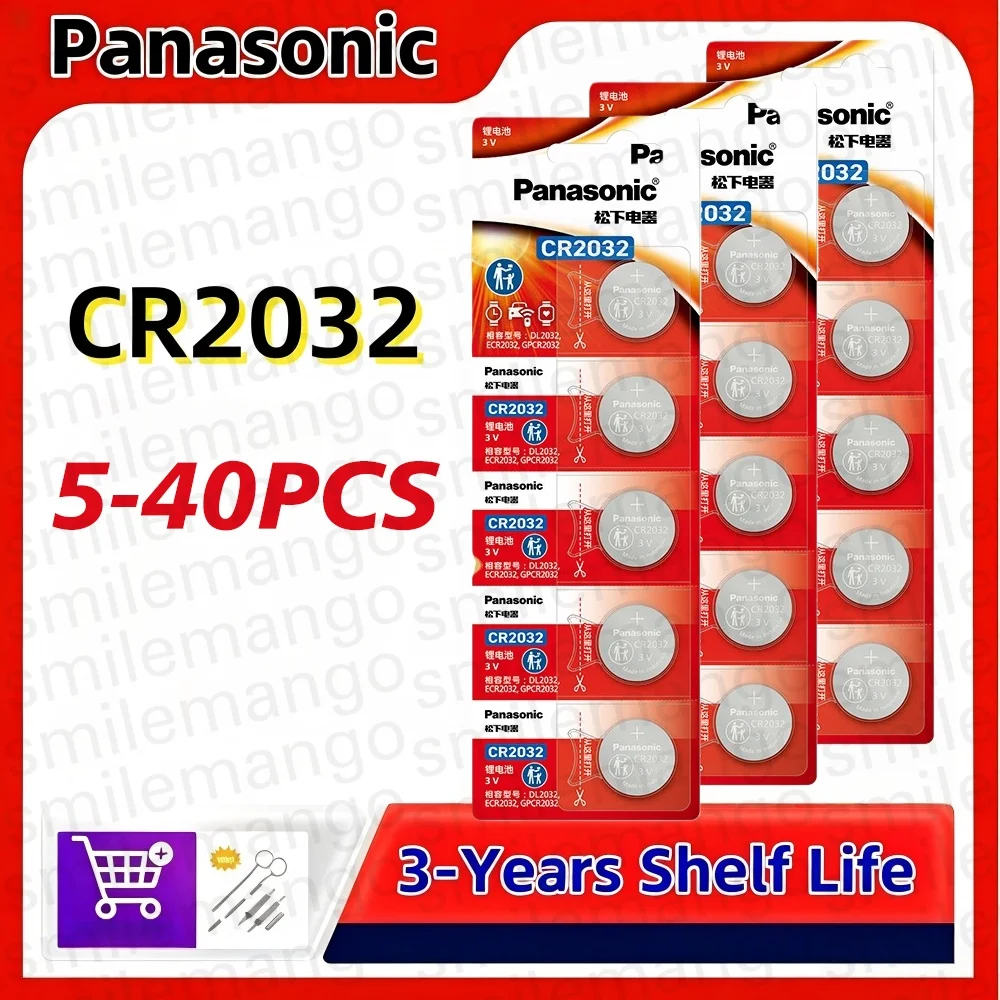 5-40pcs Original Panasonic CR2032 3V ECR2032 Lithium Battery CR 2032 For Control Watch Motherboard Scale Button Coin Cells