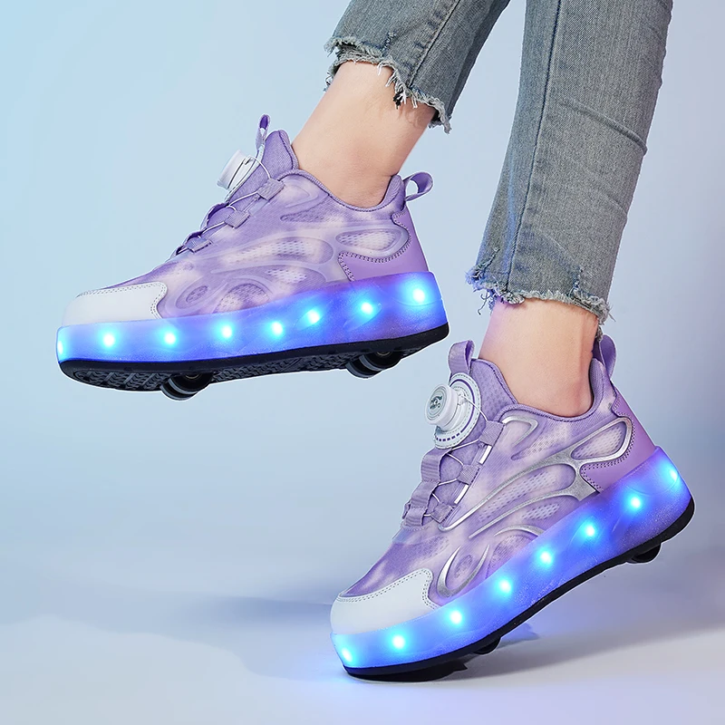 Children's Parkour With LED light Roller Shoes Fashion 4-Wheel Retractable Sneakers With Wheels Roller Skates Casual Shoes