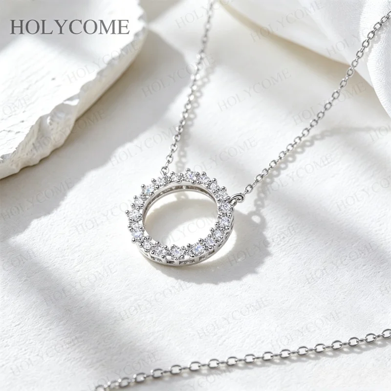 Moissanit-Diamant-Halskette, klassischer Kreis-Anhänger für Damen, S925-Silberschmuck, Moissanit-Anhänger-Halskette für Damen, geeignet für Partys. – Detail 7